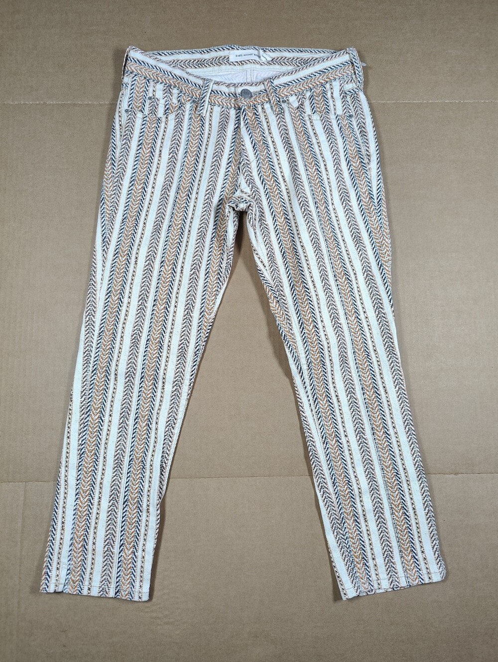 Isabel Marant Etoile Aztec Striped Cropped Cream Blue Cotton Pants Size 38 ~6